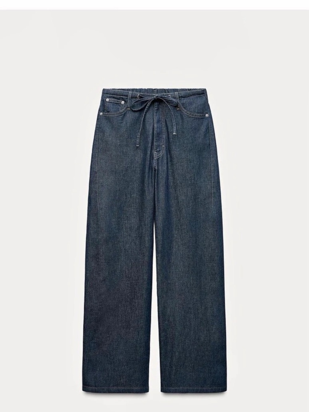 Zara Flowy Faux Denim Pants Wide Leg in Blue